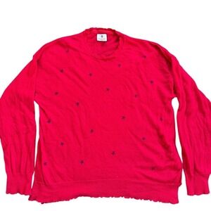 Sundry Red printed Star Long Sleeve Sweater – Cozy Knit Pullover Womens 2